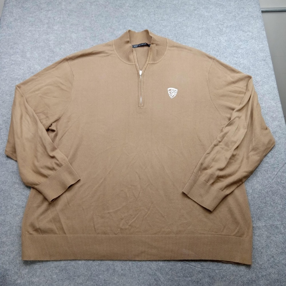 Sean John Sweater Mens 3XL Big 3XB Tan Quarter‎ Zip Cotton Pullover Knit
